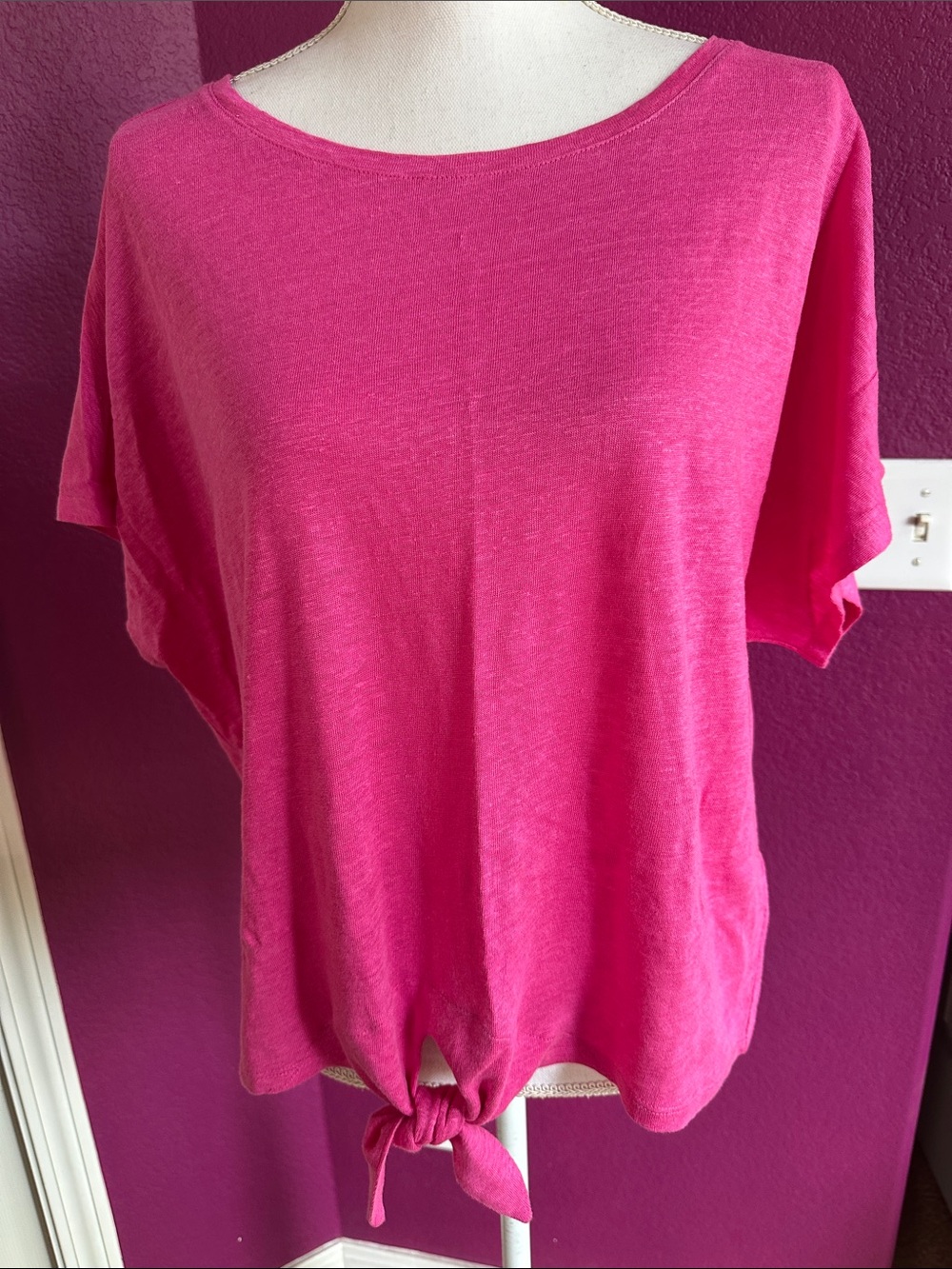 Chico's Bright Pink Tie-Front Short Sleeve Top